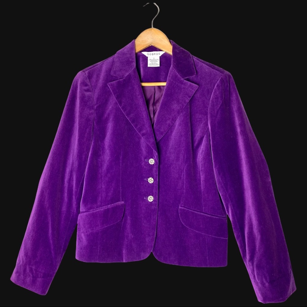 PURPLE VELVETEEN BLAZER WITH CRYSTAL BUTTONS, SHOULDER PADS & SILKY LINING✨[54]